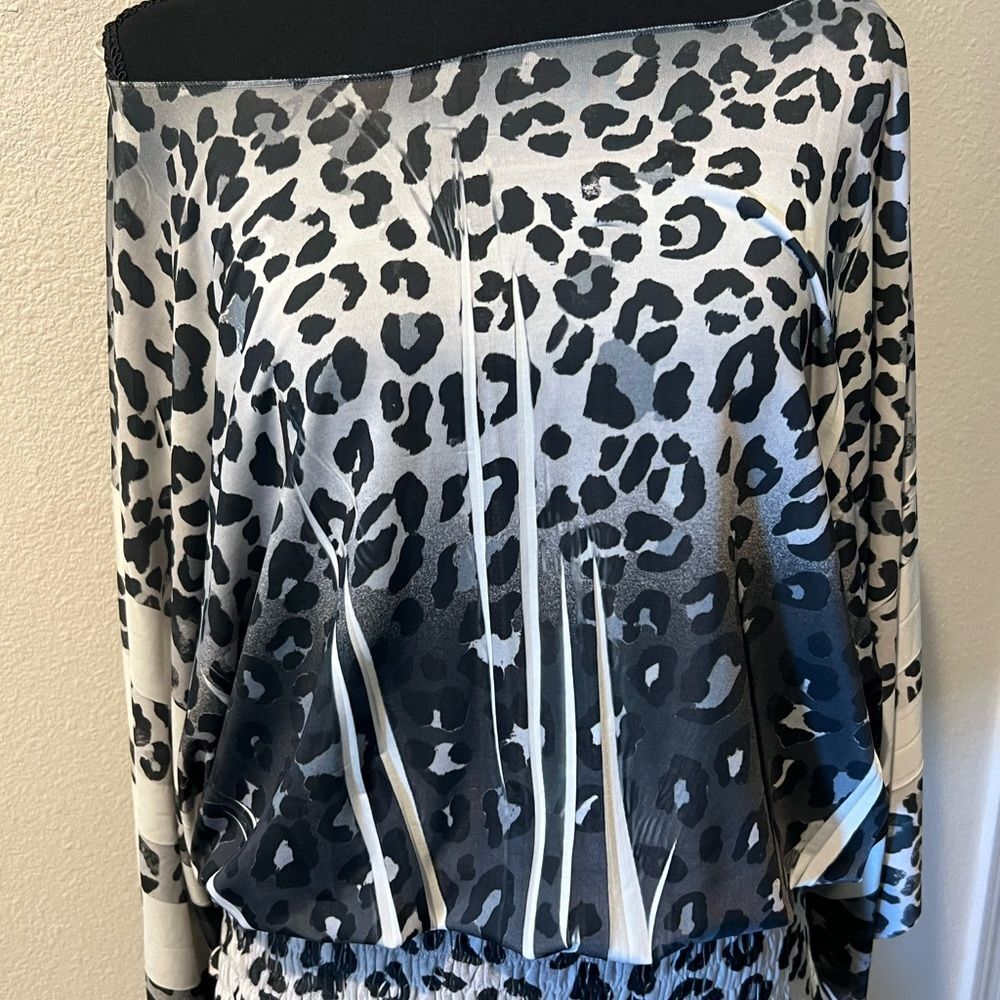 Black and White Leopard Print Off-Shoulder Women's Top